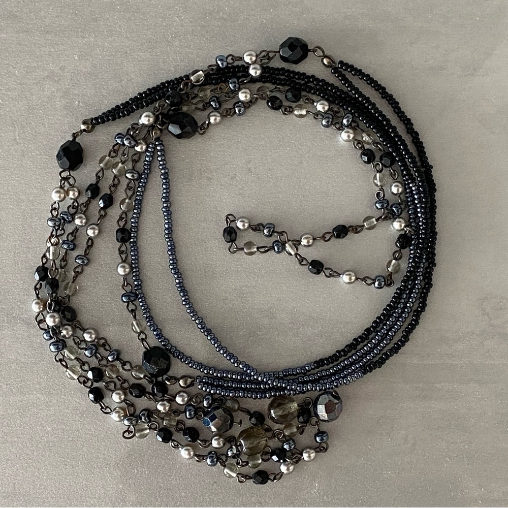 Versatile Black/Silver/Gray Beaded Lariat Necklace - image 2